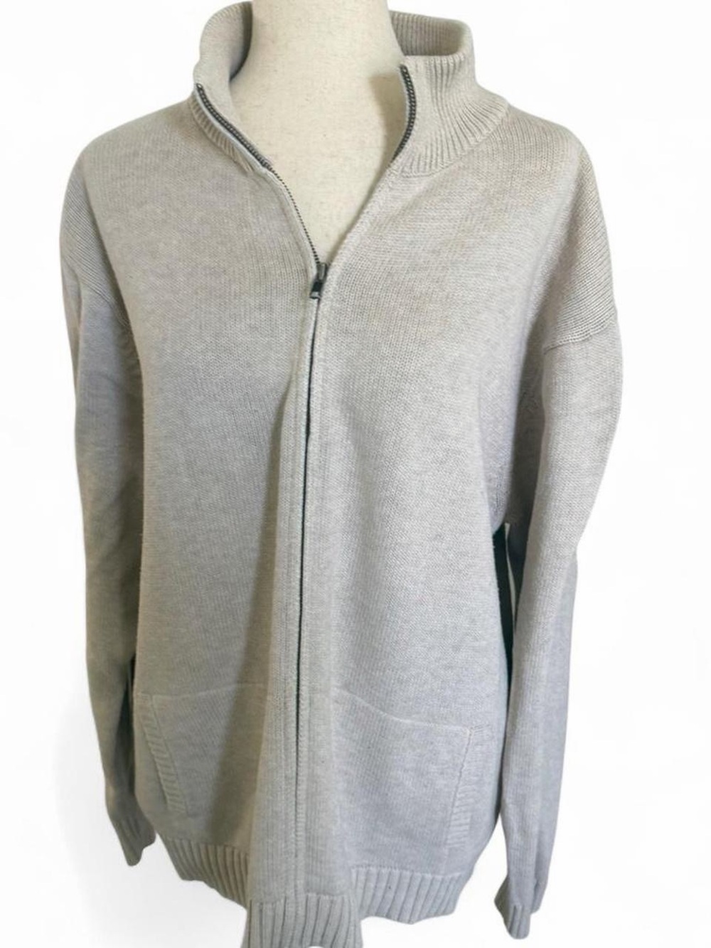 Vintage L.L.Bean Mens XL Oatmeal Full Zip 100% Cotton Cardigan Sweater Beige